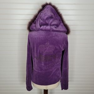 Juicy Couture Vintage Y2K 2000's Purple Fur Velour Hoodie Jacket Small
